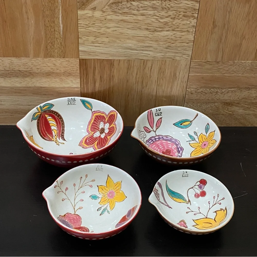 Beautiful Ceramic Nesting Measuring Cups Bowl Fruits & Flowers Design